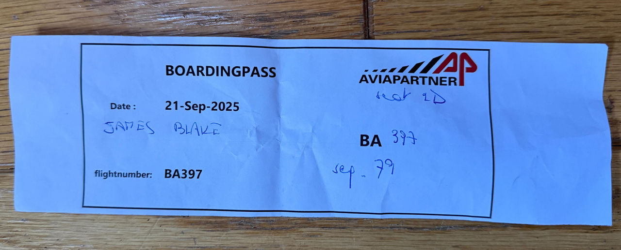 Handwritten boarding pass