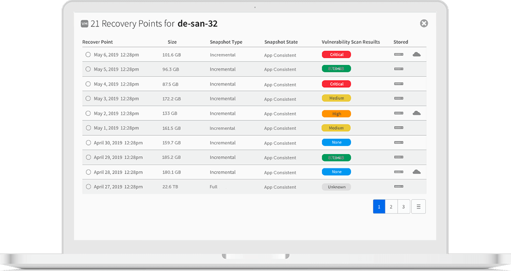 Recovery Points user interface