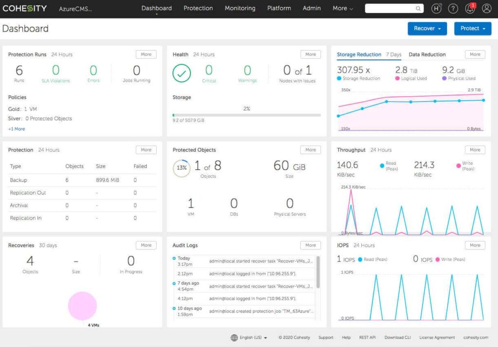 Cohesity 6.3 Dashboard