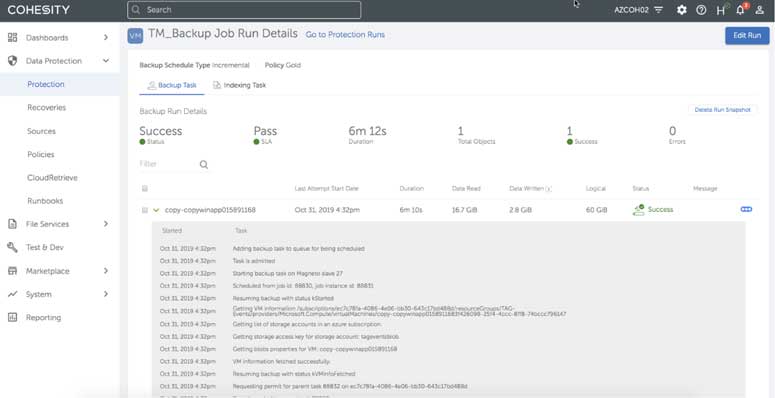 Figure 3 - Cohesity successful restore completion