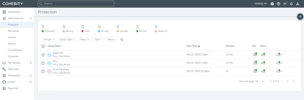 Figure 4 - Google Cloud VMware Engine protection jobs