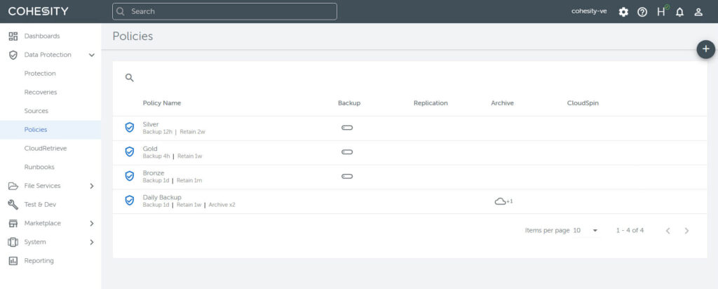 Figure 2 - Cohesity Protection Policy