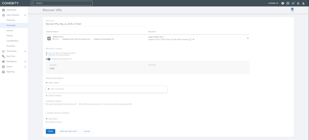 Figure 6 - Recover VMs and files and folders from the Cohesity cluster and the archived data in GCS