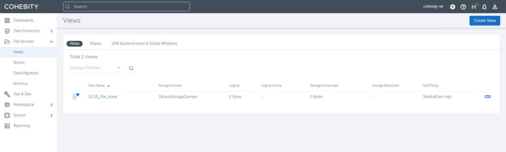 Figure 8 - Cohesity View shared to Google Cloud VMware Engine VMs