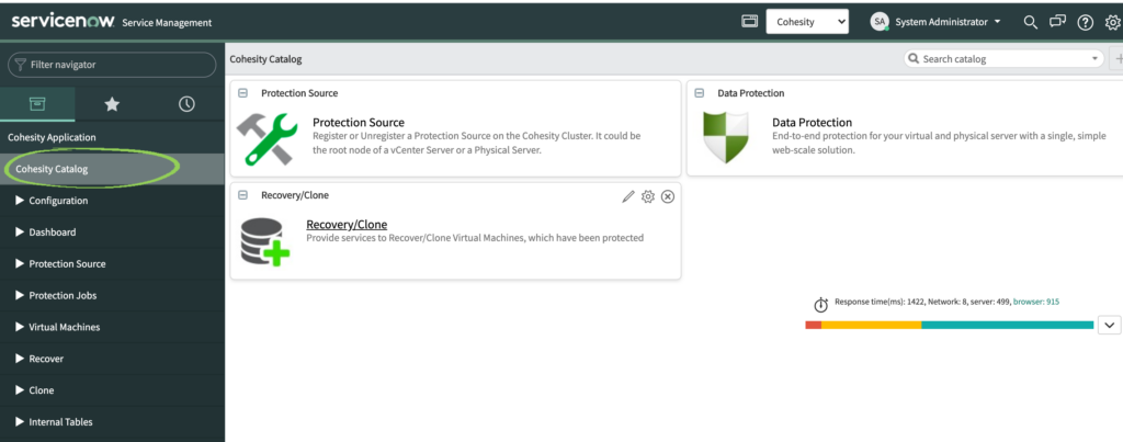 Service Catalogs | Self-Service Workflows for Cohesity Clusters Screenshot