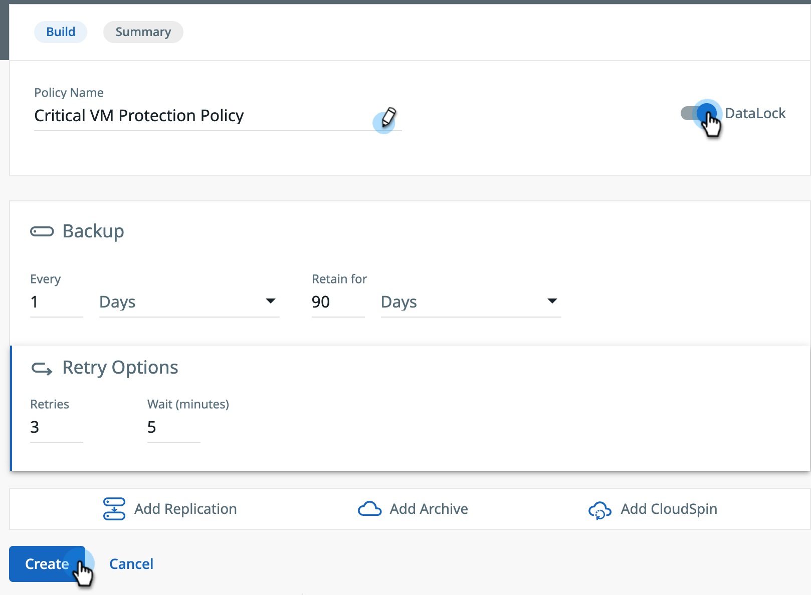 Backup Immutability | DataLock Expiration Screenshot