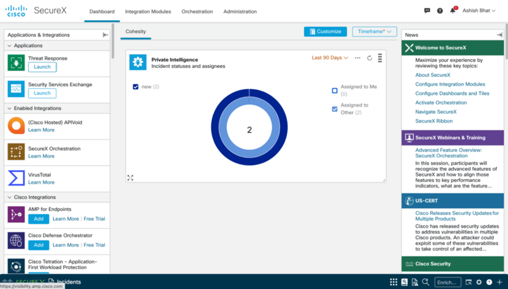 Figure 5 SecureX Dashboard with Cohesity Alerts