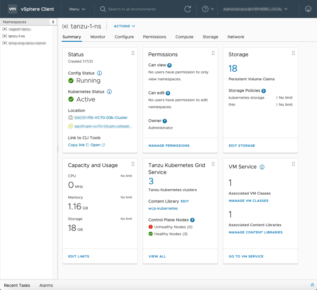 Figure 1 VMware Kubernetes Grid Service Supervisor Cluster Vsphere Namespace 