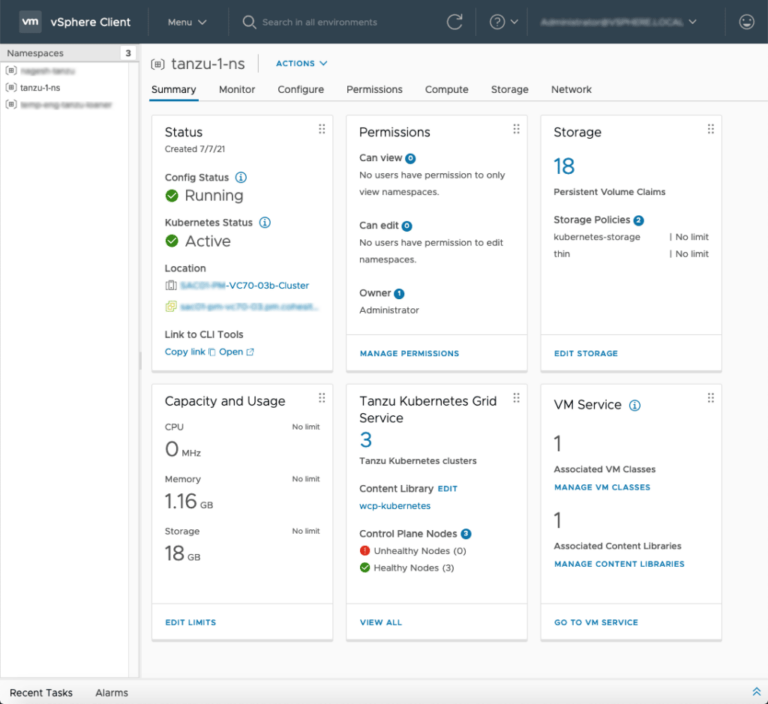 Figure 1 VMware Kubernetes Grid Service Supervisor Cluster Vsphere Namespace 