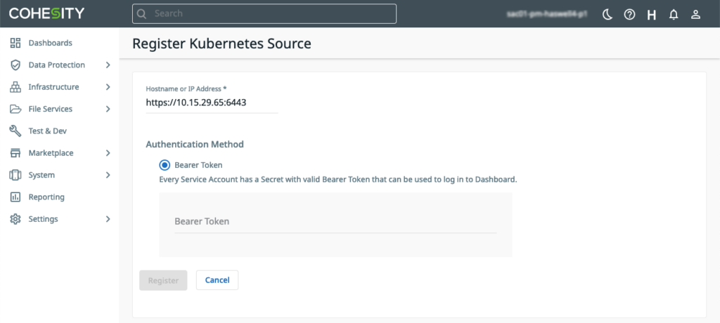 Figure 3 Kubernetes Cluster Source Registration 