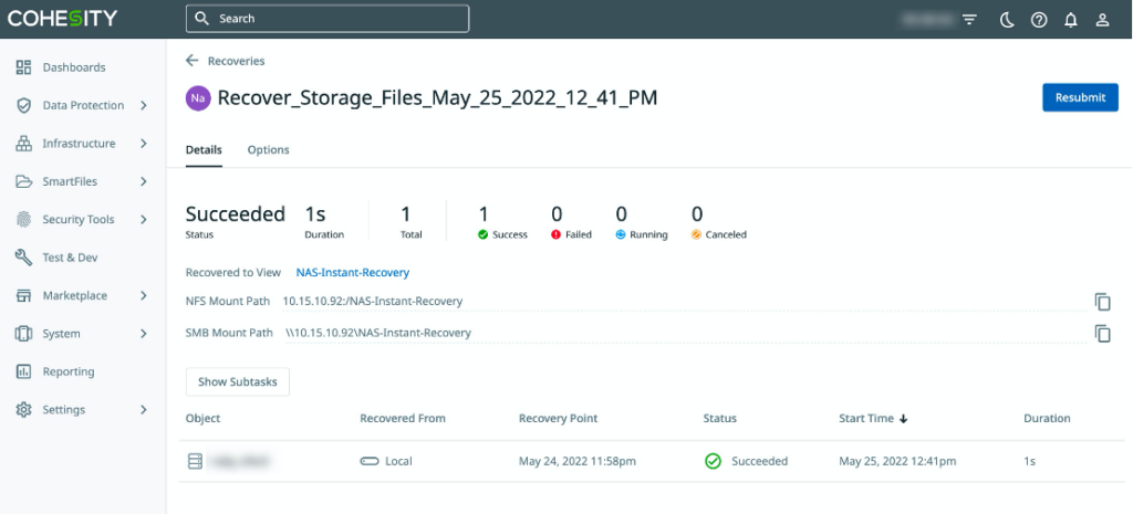 Cohesity Helios - Recover Storage FIles