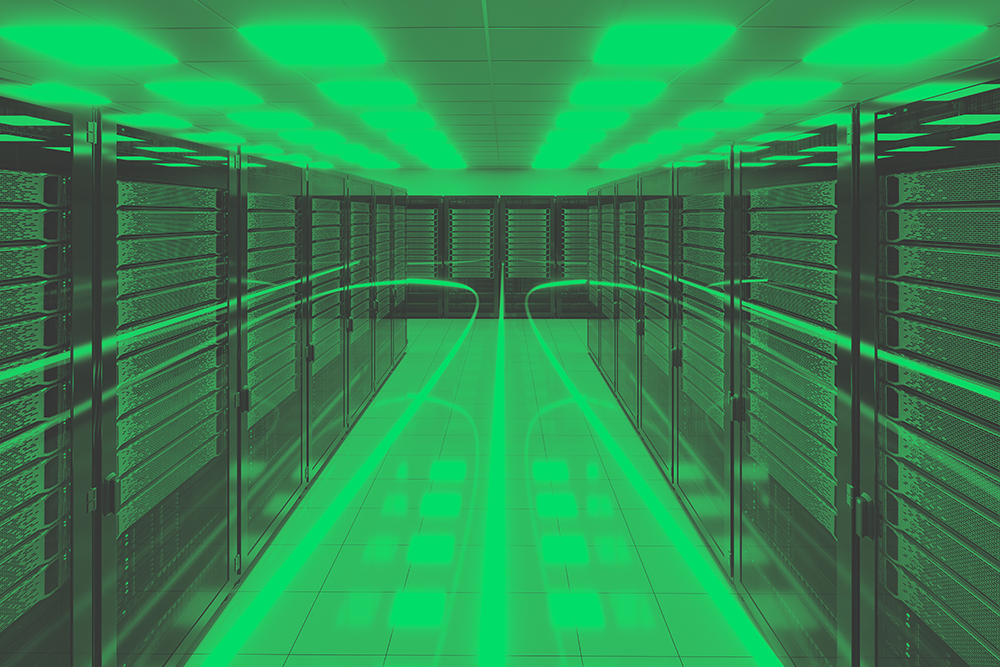 Generic (Getty) image of a server room, with a green filter applied.