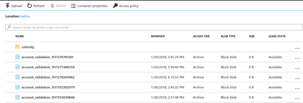 Azure Set Blob Tier API | Credentials of Azure Storage Account Screen shot