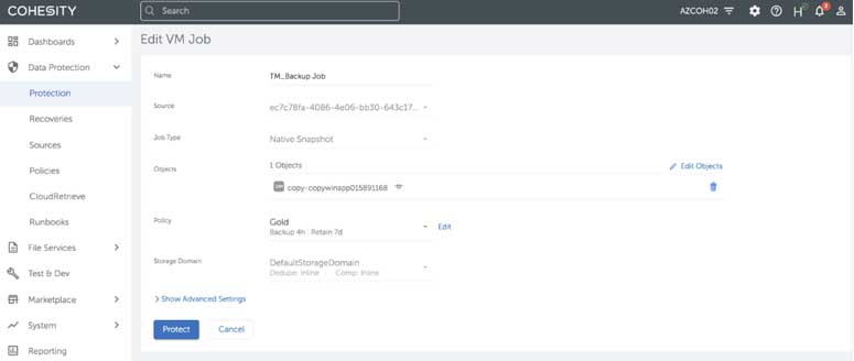 Figure 2 - Cohesity Protection Job